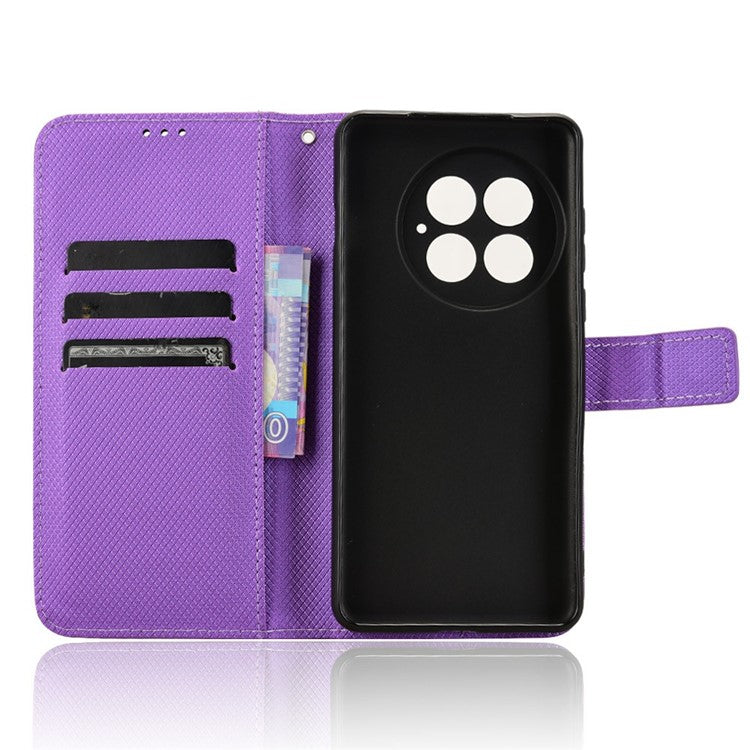 For OnePlus 13 Case PU Leather Diamond Texture Wallet Phone Cover - Purple