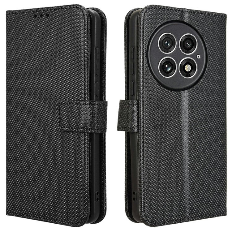 For OnePlus 13 Case PU Leather Diamond Texture Wallet Phone Cover - Black