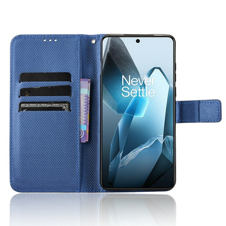 For OnePlus 13 Case PU Leather Diamond Texture Wallet Phone Cover - Blue