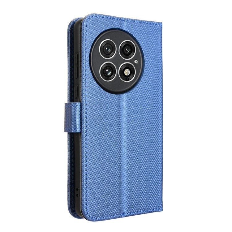 For OnePlus 13 Case PU Leather Diamond Texture Wallet Phone Cover - Blue