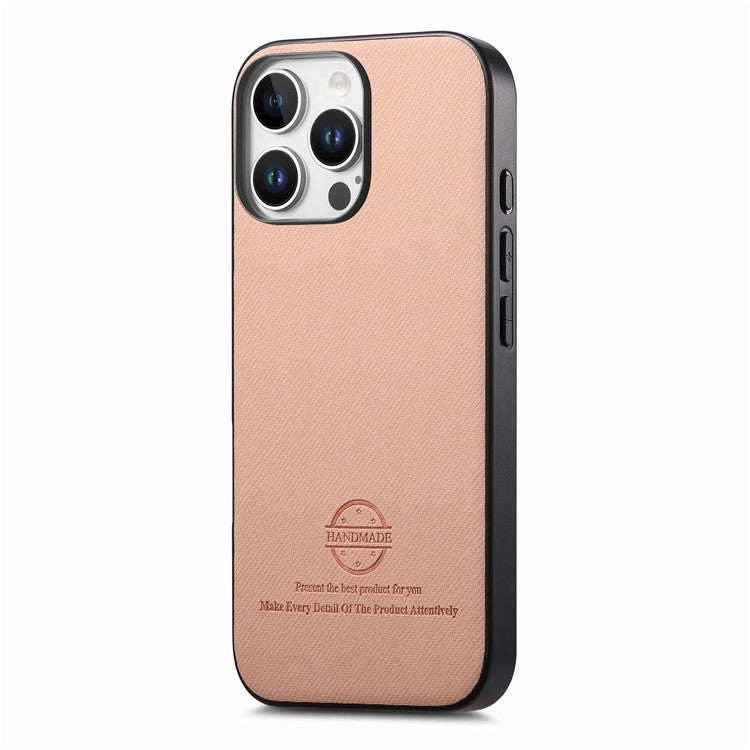 For iPhone 16 Pro Case Cloth Texture Leather+PC+TPU Anti-Drop Phone Cover - Pink