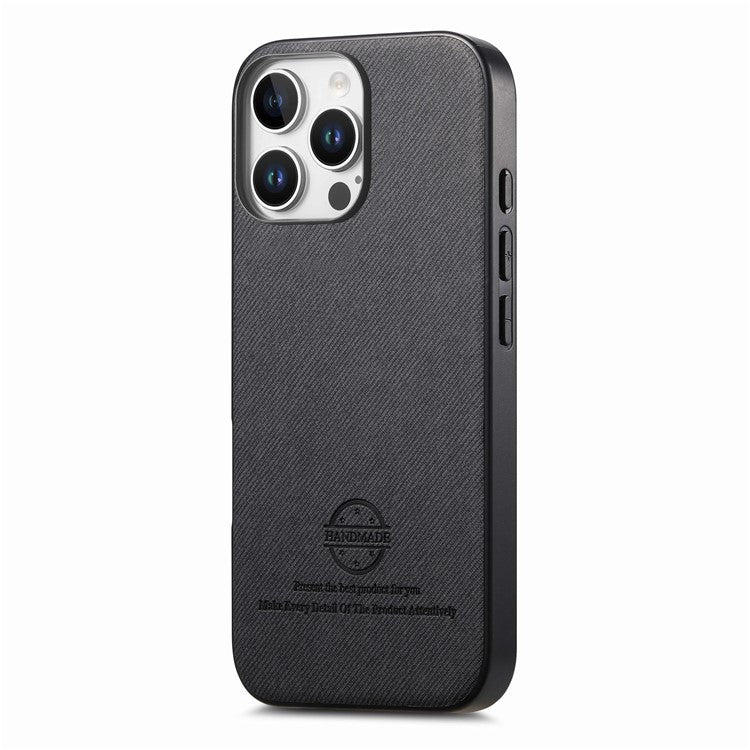 For iPhone 16 Pro Case Cloth Texture Leather+PC+TPU Anti-Drop Phone Cover - Black