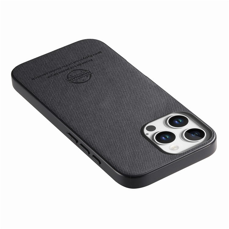 For iPhone 16 Pro Case Cloth Texture Leather+PC+TPU Anti-Drop Phone Cover - Black