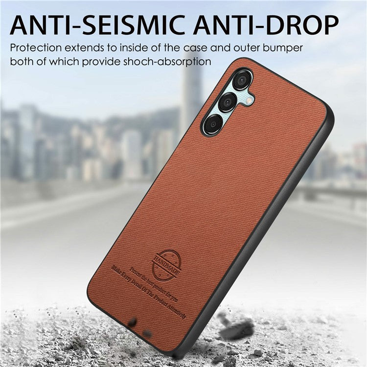 For Samsung Galaxy A25 5G (Global) (161.0 x 76.5 x 8.3mm) Case Cloth Texture Leather+PC+TPU Anti-Drop Phone Cover - Brown