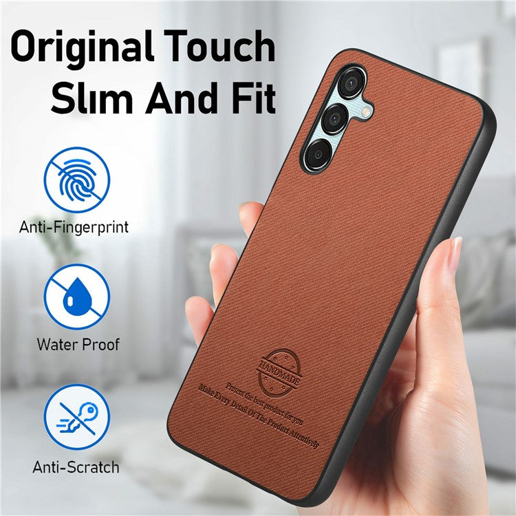 For Samsung Galaxy A25 5G (Global) (161.0 x 76.5 x 8.3mm) Case Cloth Texture Leather+PC+TPU Anti-Drop Phone Cover - Brown