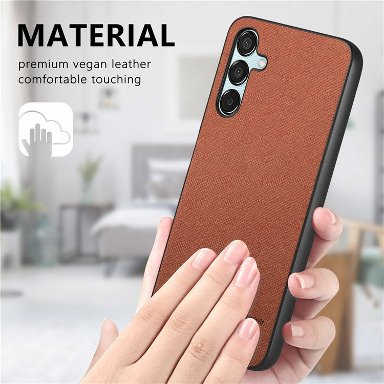 For Samsung Galaxy A25 5G (Global) (161.0 x 76.5 x 8.3mm) Case Cloth Texture Leather+PC+TPU Anti-Drop Phone Cover - Brown