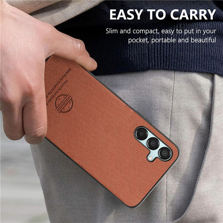 For Samsung Galaxy A25 5G (Global) (161.0 x 76.5 x 8.3mm) Case Cloth Texture Leather+PC+TPU Anti-Drop Phone Cover - Brown