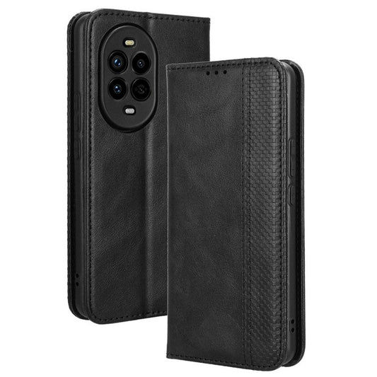 For Huawei nova 13 Pro 5G Leather Case Wallet Stand Retro Texture Phone Cover - Black
