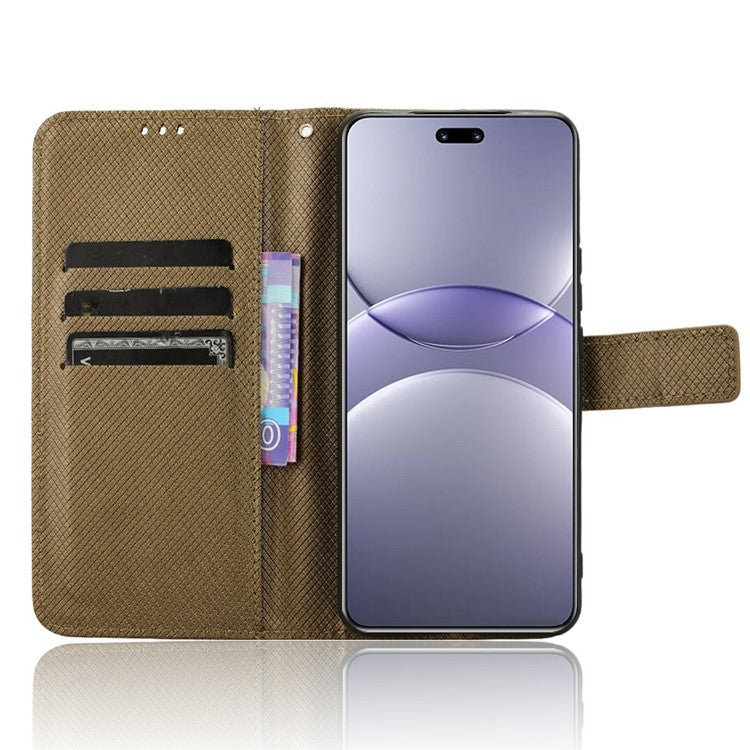 For Huawei nova 13 Pro 5G Case PU Leather Diamond Texture Wallet Phone Cover - Brown