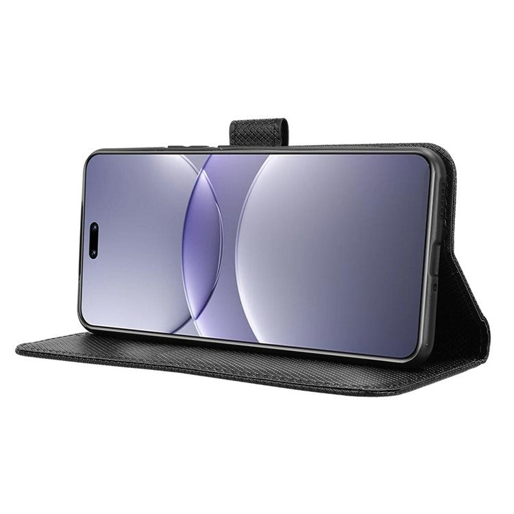 For Huawei nova 13 Pro 5G Case PU Leather Diamond Texture Wallet Phone Cover - Black