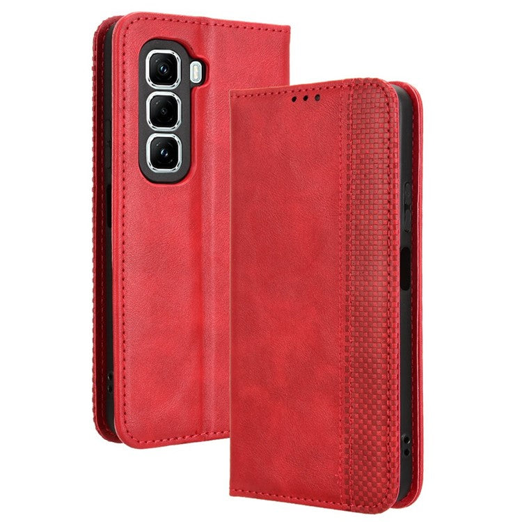 For Infinix Hot 50 Pro 4G X6881 Leather Case Wallet Stand Retro Texture Phone Cover - Red