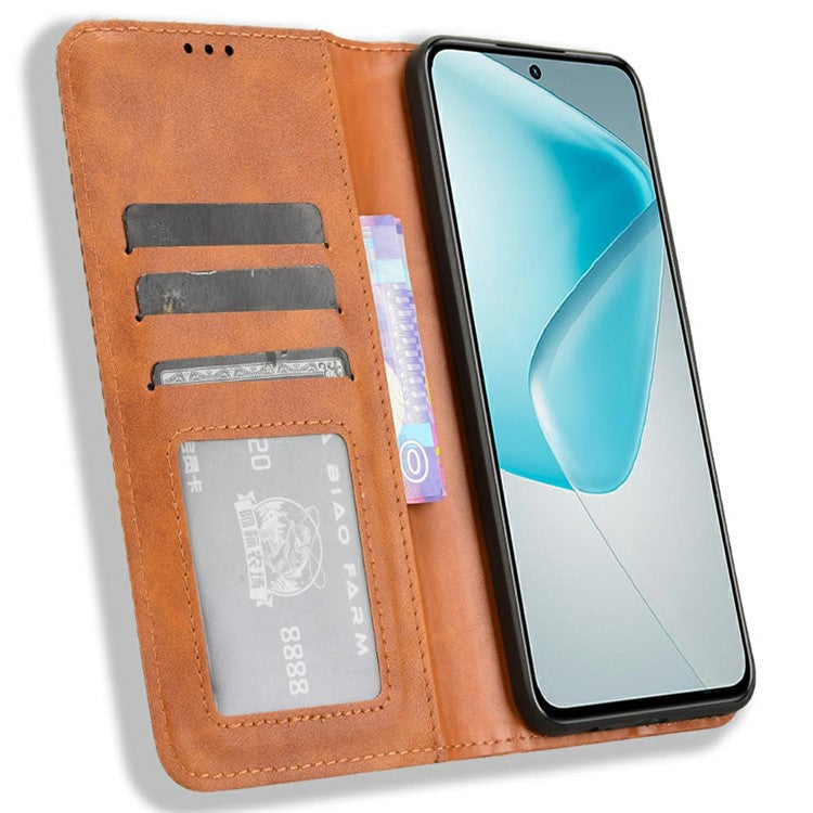 For Infinix Hot 50 Pro 4G X6881 Leather Case Wallet Stand Retro Texture Phone Cover - Brown