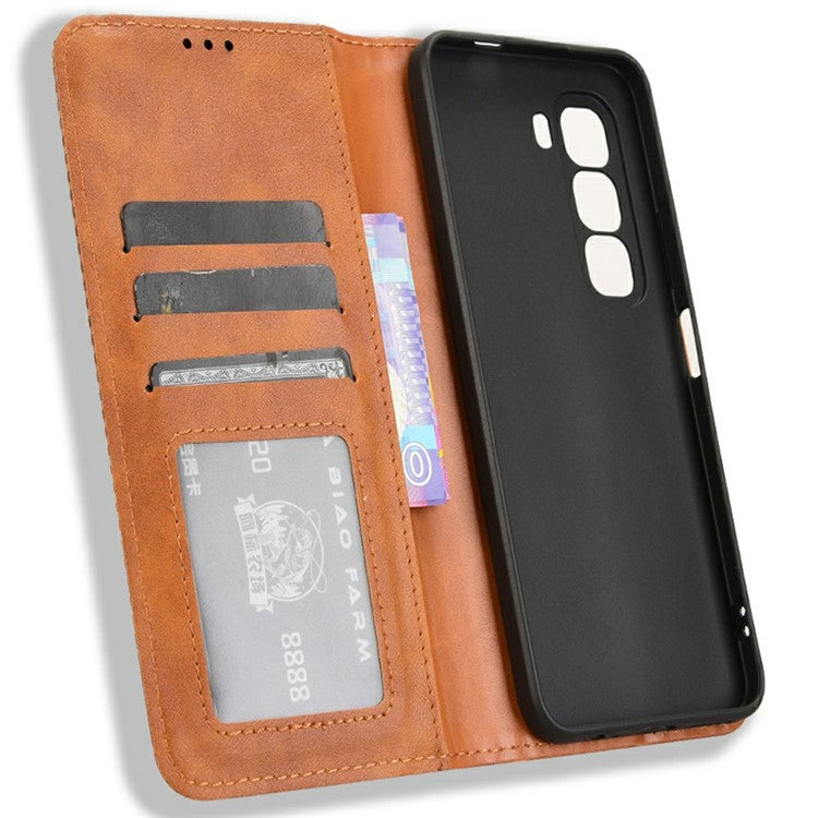 For Infinix Hot 50 Pro 4G X6881 Leather Case Wallet Stand Retro Texture Phone Cover - Brown