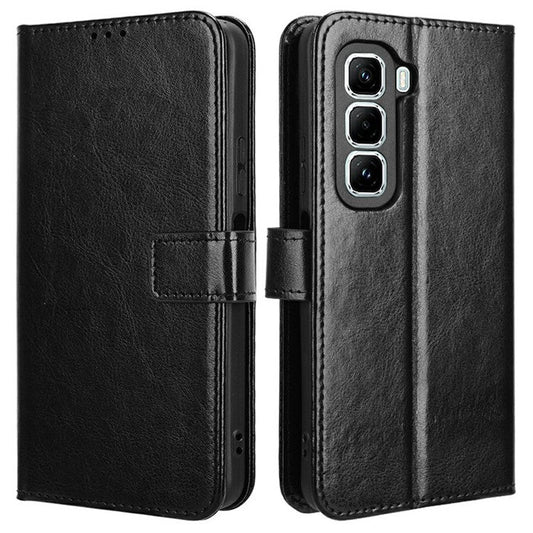For Infinix Hot 50 Pro 4G X6881 Case Crazy Horse Texture PU Leather Phone Wallet Cover - Black