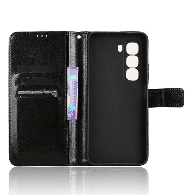 For Infinix Hot 50 Pro 4G X6881 Case Crazy Horse Texture PU Leather Phone Wallet Cover - Black