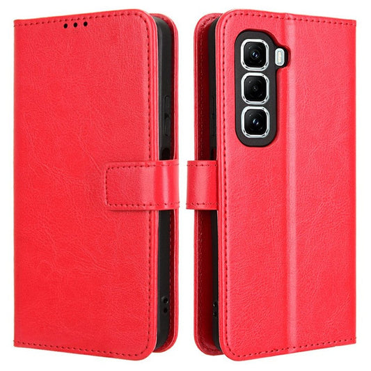 For Infinix Hot 50 Pro 4G X6881 Case Crazy Horse Texture PU Leather Phone Wallet Cover - Red