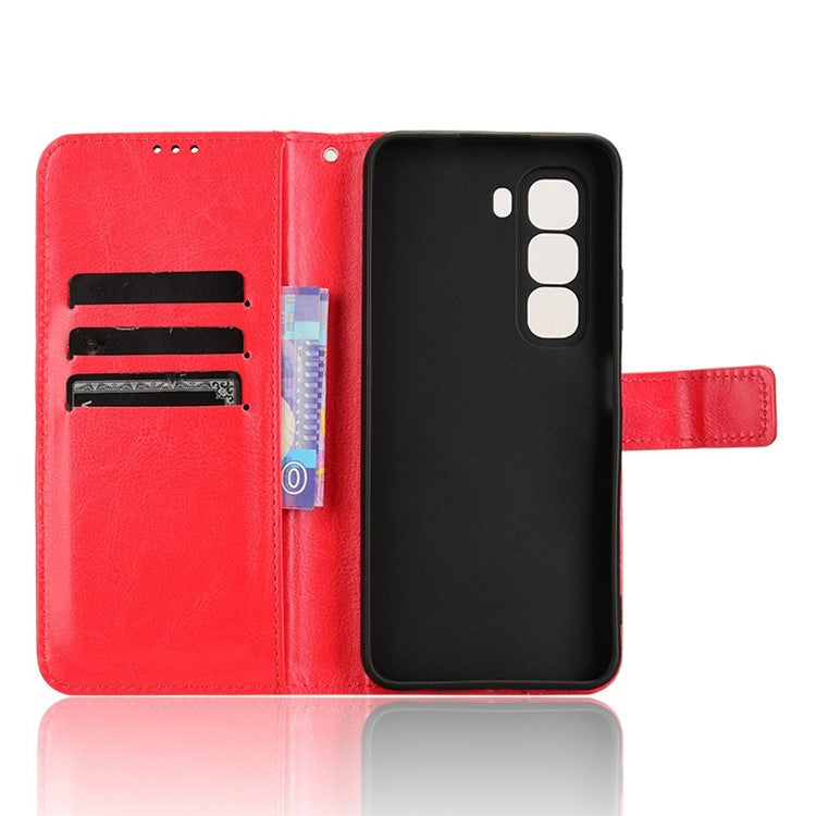 For Infinix Hot 50 Pro 4G X6881 Case Crazy Horse Texture PU Leather Phone Wallet Cover - Red