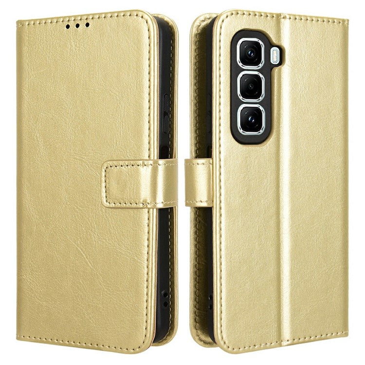 For Infinix Hot 50 Pro 4G X6881 Case Crazy Horse Texture PU Leather Phone Wallet Cover - Gold