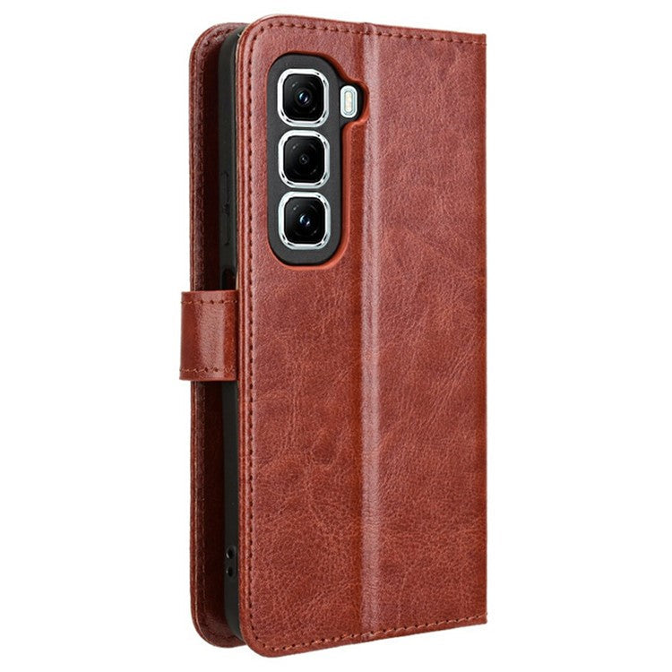 For Infinix Hot 50 Pro 4G X6881 Case Crazy Horse Texture PU Leather Phone Wallet Cover - Brown