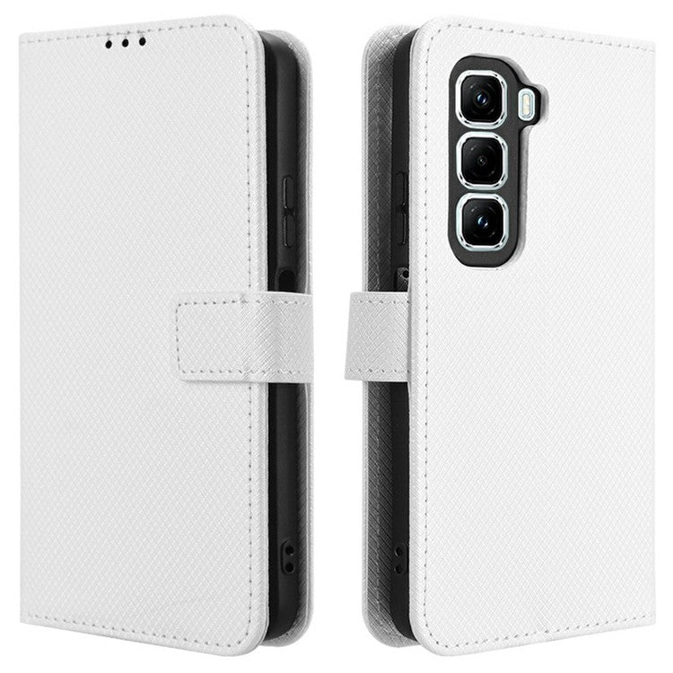 For Infinix Hot 50 Pro 4G X6881 Case PU Leather Diamond Texture Wallet Phone Cover - White