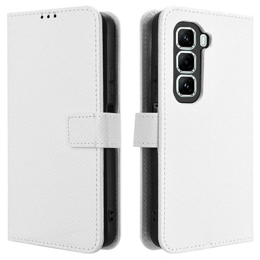 For Infinix Hot 50 Pro 4G X6881 Case PU Leather Diamond Texture Wallet Phone Cover - White