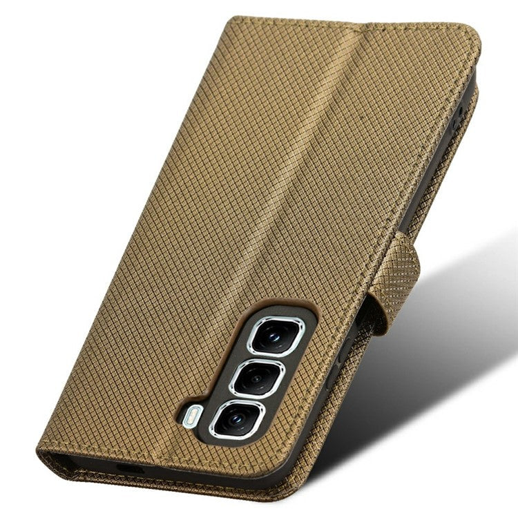 For Infinix Hot 50 Pro 4G X6881 Case PU Leather Diamond Texture Wallet Phone Cover - Brown
