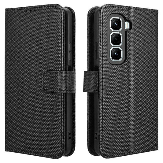 For Infinix Hot 50 Pro 4G X6881 Case PU Leather Diamond Texture Wallet Phone Cover - Black