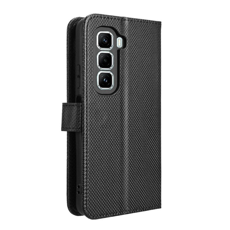 For Infinix Hot 50 Pro 4G X6881 Case PU Leather Diamond Texture Wallet Phone Cover - Black