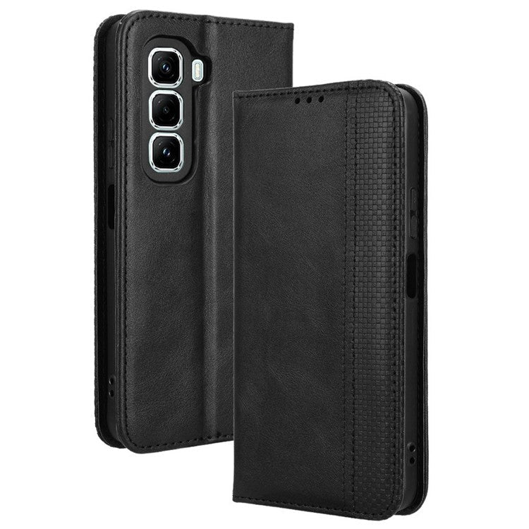 For Infinix Hot 50 Pro+ 4G X6880 Leather Case Wallet Stand Retro Texture Phone Cover - Black
