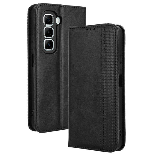 For Infinix Hot 50 Pro+ 4G X6880 Leather Case Wallet Stand Retro Texture Phone Cover - Black