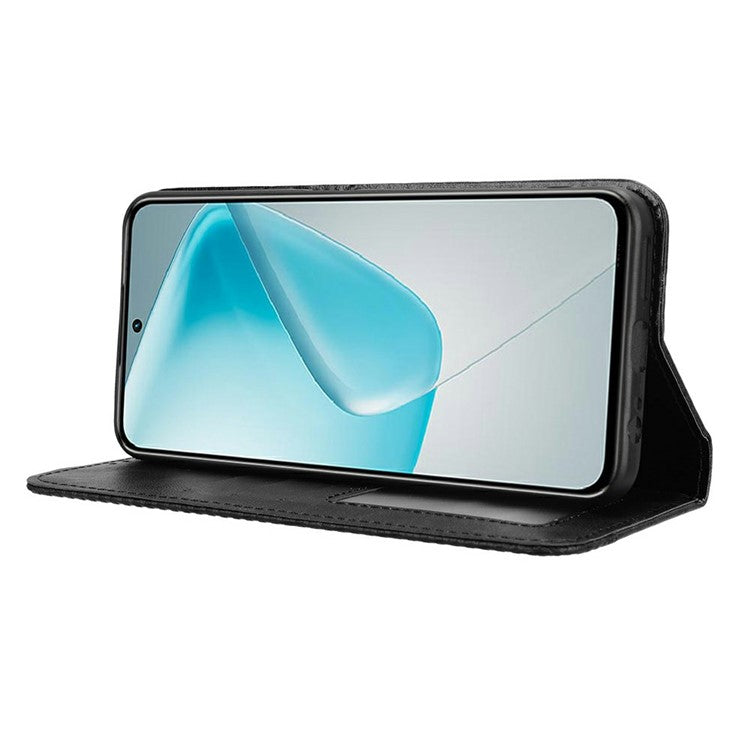 For Infinix Hot 50 Pro+ 4G X6880 Leather Case Wallet Stand Retro Texture Phone Cover - Black