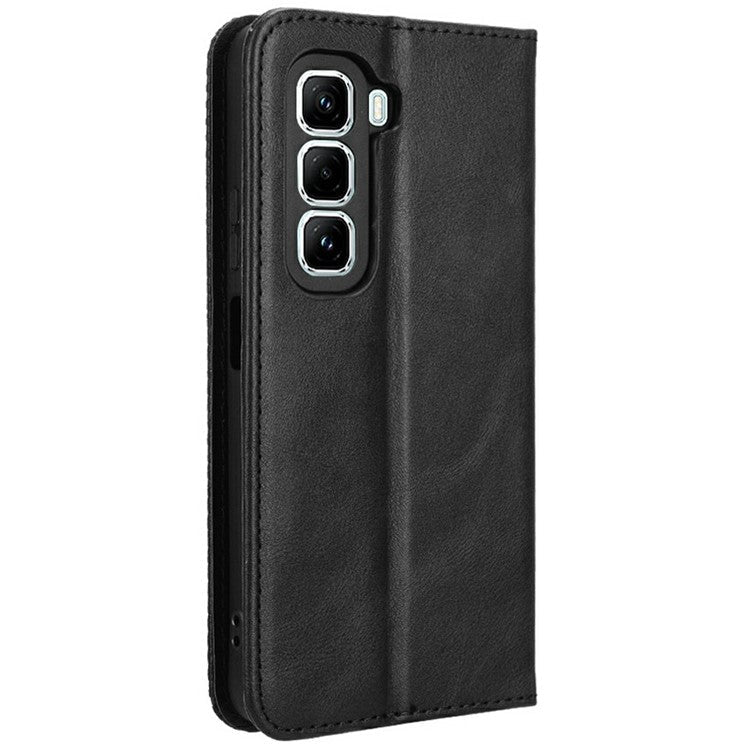 For Infinix Hot 50 Pro+ 4G X6880 Leather Case Wallet Stand Retro Texture Phone Cover - Black
