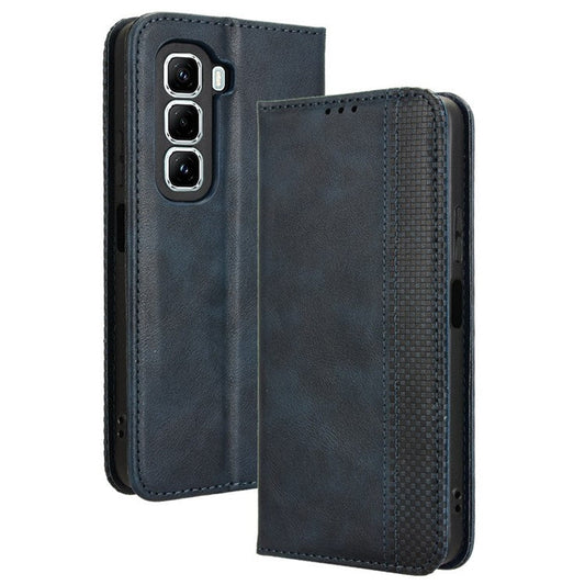 For Infinix Hot 50 Pro+ 4G X6880 Leather Case Wallet Stand Retro Texture Phone Cover - Blue