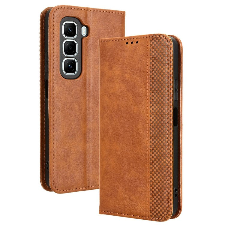 For Infinix Hot 50 Pro+ 4G X6880 Leather Case Wallet Stand Retro Texture Phone Cover - Brown