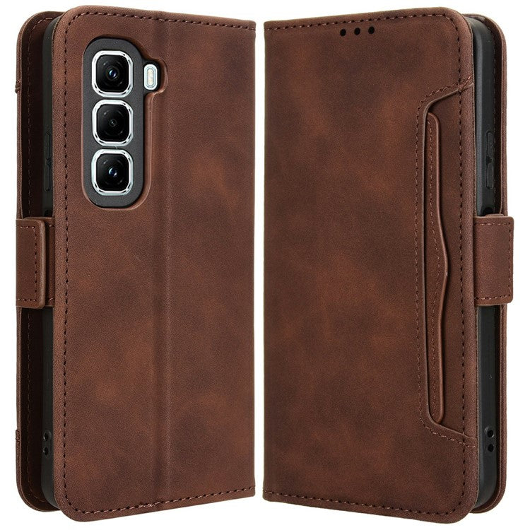 For Infinix Hot 50 Pro+ 4G X6880 Leather Case Phone Wallet Cover with Multiple Card Slots - Brown