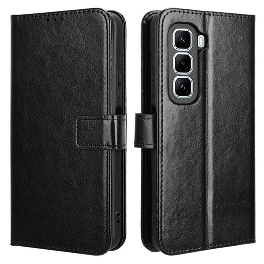 For Infinix Hot 50 Pro+ 4G X6880 Case Crazy Horse Texture PU Leather Phone Wallet Cover - Black