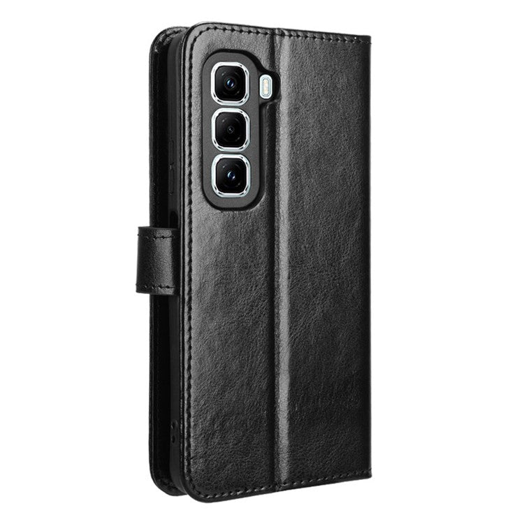 For Infinix Hot 50 Pro+ 4G X6880 Case Crazy Horse Texture PU Leather Phone Wallet Cover - Black