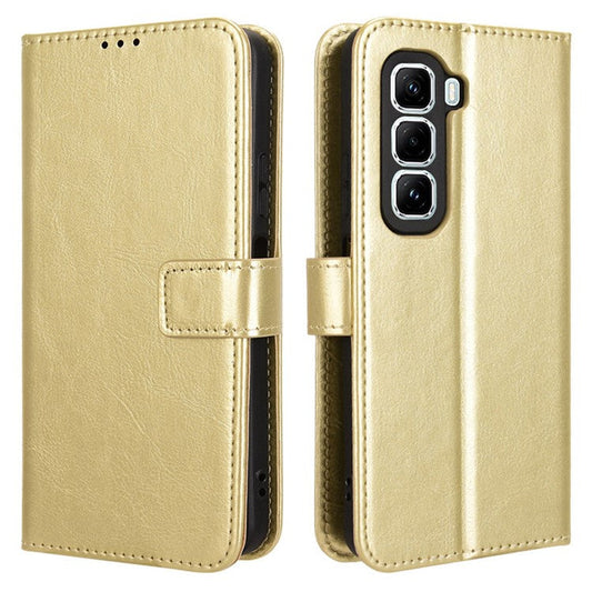 For Infinix Hot 50 Pro+ 4G X6880 Case Crazy Horse Texture PU Leather Phone Wallet Cover - Gold