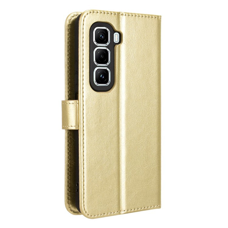 For Infinix Hot 50 Pro+ 4G X6880 Case Crazy Horse Texture PU Leather Phone Wallet Cover - Gold