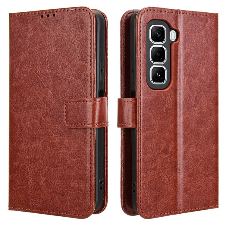 For Infinix Hot 50 Pro+ 4G X6880 Case Crazy Horse Texture PU Leather Phone Wallet Cover - Brown