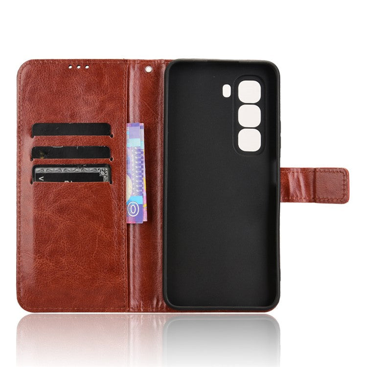 For Infinix Hot 50 Pro+ 4G X6880 Case Crazy Horse Texture PU Leather Phone Wallet Cover - Brown