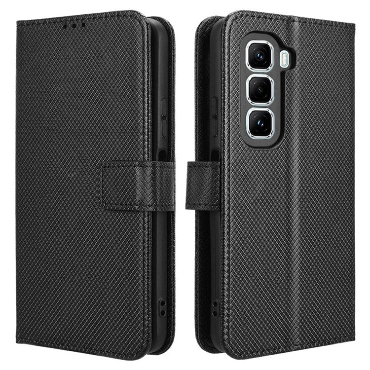 For Infinix Hot 50 Pro+ 4G X6880 Case PU Leather Diamond Texture Wallet Phone Cover - Black
