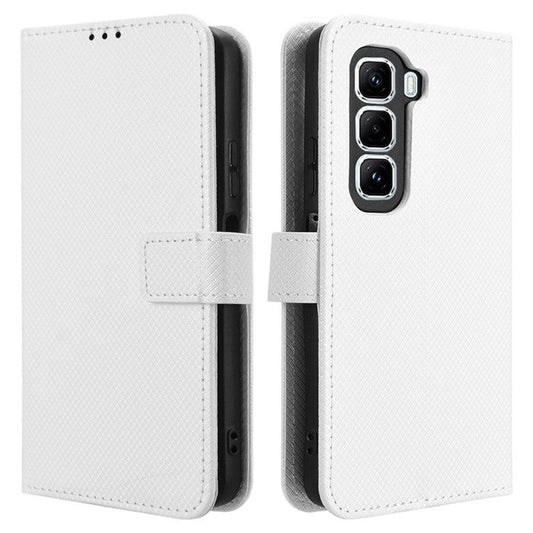 For Infinix Hot 50 Pro+ 4G X6880 Case PU Leather Diamond Texture Wallet Phone Cover - White