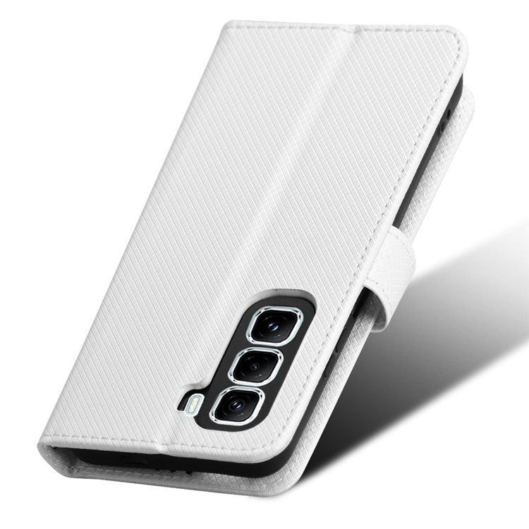 For Infinix Hot 50 Pro+ 4G X6880 Case PU Leather Diamond Texture Wallet Phone Cover - White