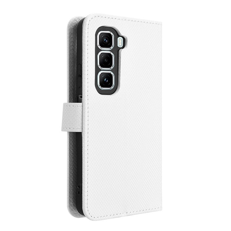 For Infinix Hot 50 Pro+ 4G X6880 Case PU Leather Diamond Texture Wallet Phone Cover - White