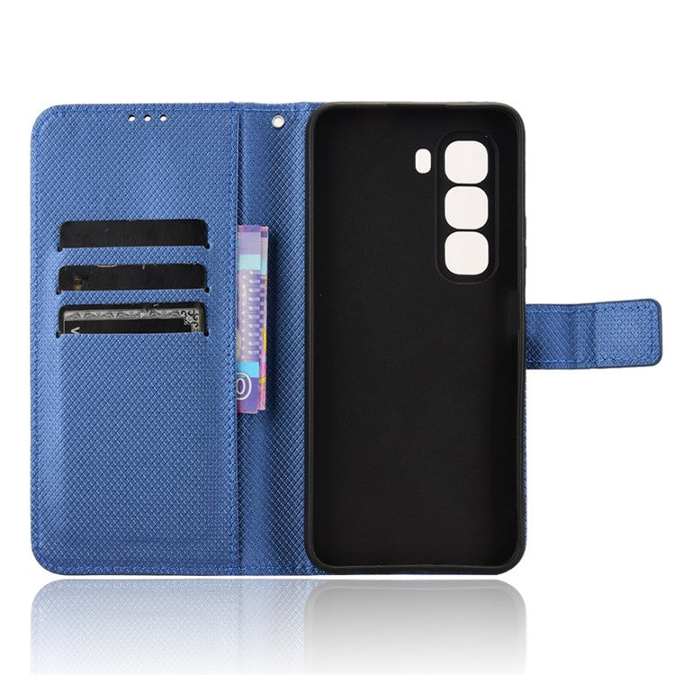 For Infinix Hot 50 Pro+ 4G X6880 Case PU Leather Diamond Texture Wallet Phone Cover - Blue