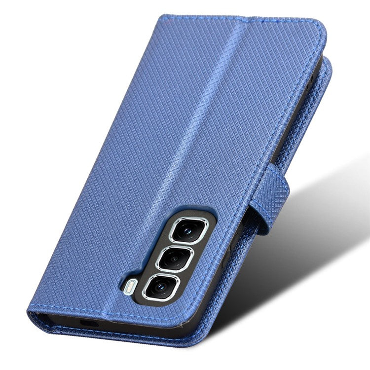 For Infinix Hot 50 Pro+ 4G X6880 Case PU Leather Diamond Texture Wallet Phone Cover - Blue