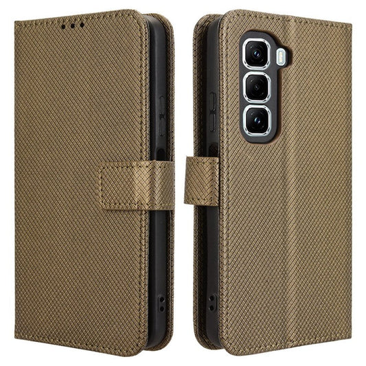 For Infinix Hot 50 Pro+ 4G X6880 Case PU Leather Diamond Texture Wallet Phone Cover - Brown