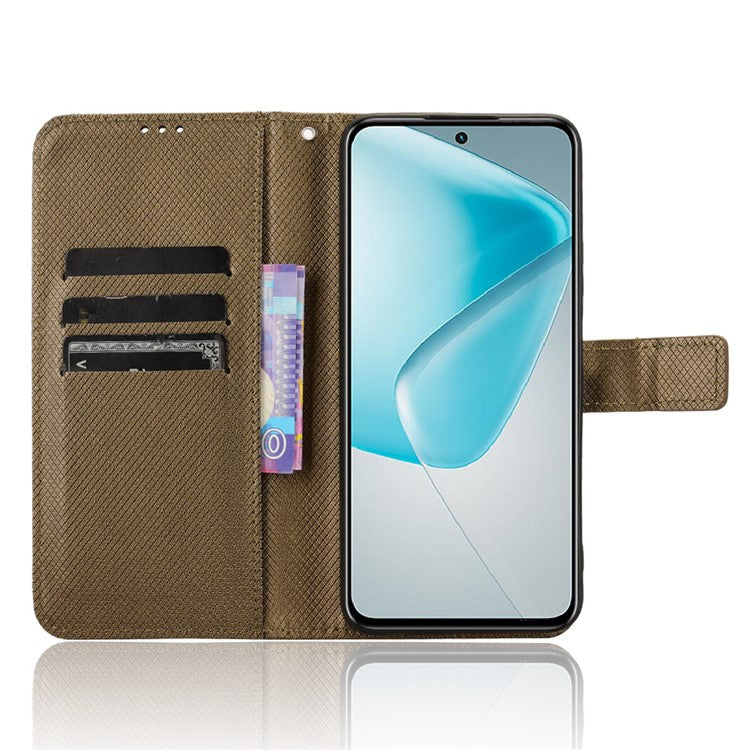 For Infinix Hot 50 Pro+ 4G X6880 Case PU Leather Diamond Texture Wallet Phone Cover - Brown