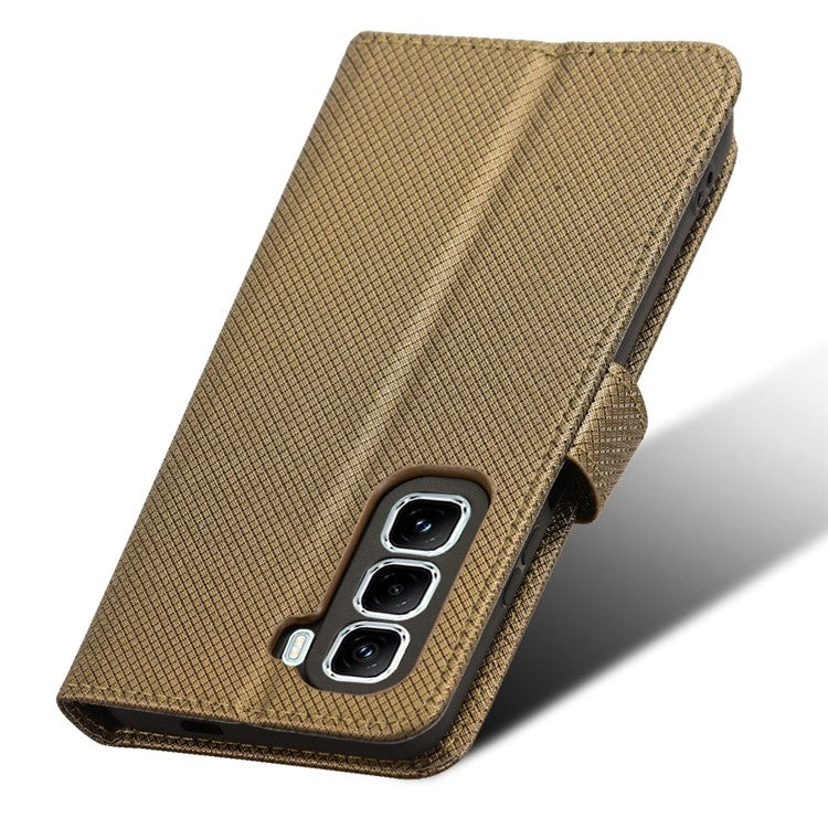 For Infinix Hot 50 Pro+ 4G X6880 Case PU Leather Diamond Texture Wallet Phone Cover - Brown